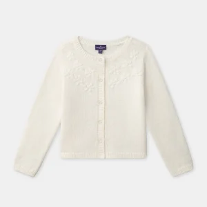 Cardigan avorio con ricami floreali per ragazze