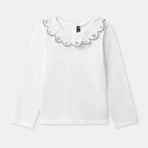 T-shirt avorio a maniche lunghe con collo per ragazze