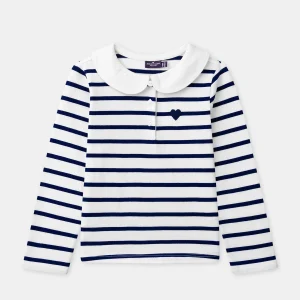 T-shirt a maniche lunghe a righe blu navy per ragazze
