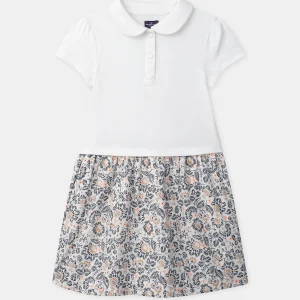Vestito bi-materiale ecru o stampato a fiori per ragazze