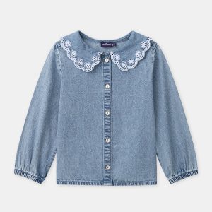Blusa in denim con colletto Peter Pan per ragazze