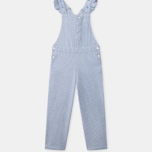 Salopette a righe blu e volant per ragazza