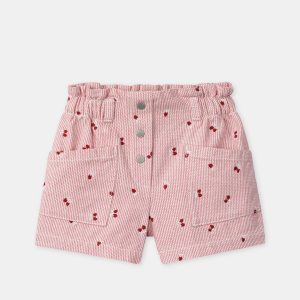 Short a Righe Rosse con Ricamo di Bacche per Bambina