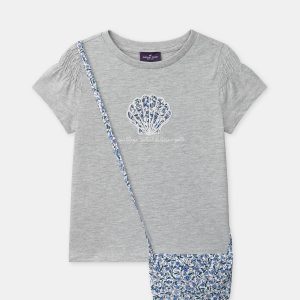 Maglietta grigia + borsa a spalla per ragazze