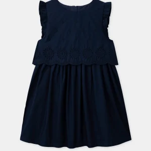 Abito Blu con Ricami Inglesi per Bambina