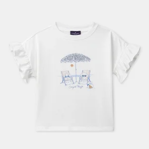 T-shirt bianca con volantini ragazza