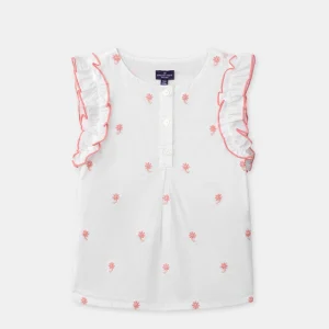 T-shirt écru à broderies fleurs Fille
