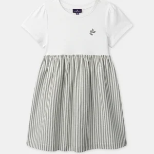 Robe bi-matière à rayures Fille