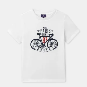 T-shirt Bianca con Stampa di Bicicletta Ragazzo