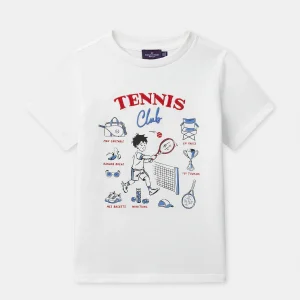 T-shirt Ecru con Ricamo Tennis Bambino