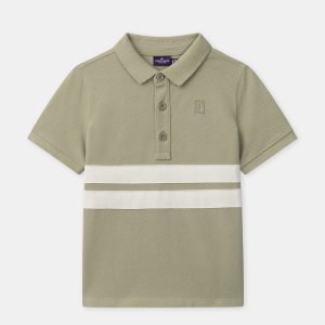 Polo vert à bandes écrues Garçon