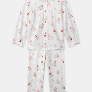 Pigiama ecru con stampa floreale per ragazze