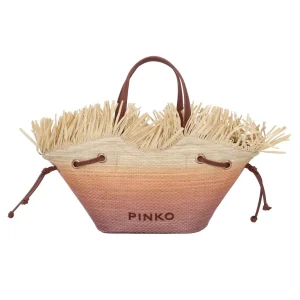 PINKO borsa in paglia pagoda con inserti in pelle