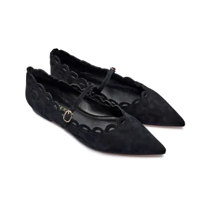 TWIN SET BALLERINA IN CAMOSCIO NERO SMERIGLIATO