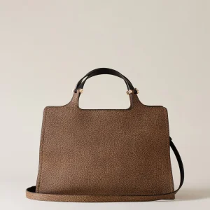 BORBONESE Borsa a mano in graffiti bolt medium op naturale