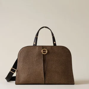 BORBONESE Borsa a mano TULIP in tessuto soft e pelle graffiti op naturale