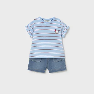 Completo t-shirt a righe 2 pezzi in denim neonato Mayoral