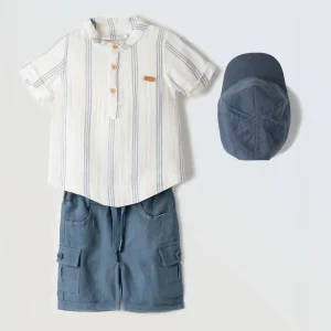 Completo maglia, pantaloncino e cappellino con visiera baby maschio