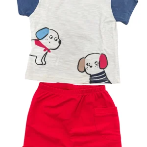 Completino maglietta con cagnolino e pantaloncino neonato