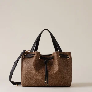 BORBONESE BORSA A MANO IN TELA RIVESTITA MARÈE  MEDIUM OP NATURALE