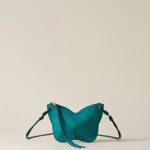 BORBONESE borsa pochette farfalla BORBOLETA MINI in pelle scamosciata ESMERALD
