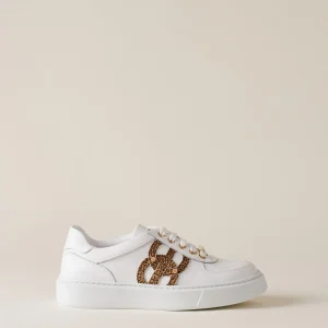 BORBONESE Sneakers di Pelle bianca logo camoscio