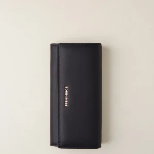 BORBONESE portafoglio large in pelle con patta nero