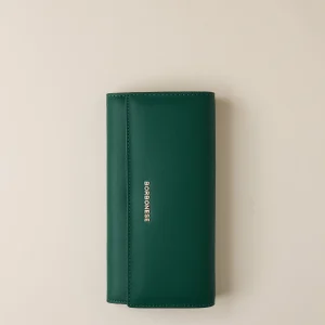 BORBONESE portafoglio large in pelle con patta verde forest