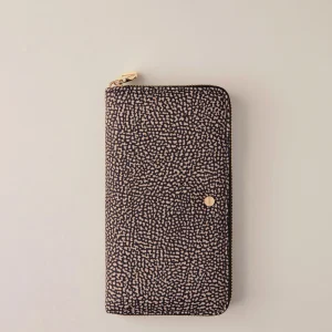 BORBONESE portafoglio large in jet e pelle zip op naturale