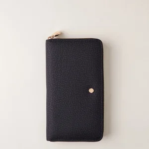 BORBONESE portafoglio large in jet e pelle zip op nero