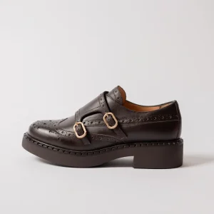 TWIN SET scarpa in pelle con cinturini marrone