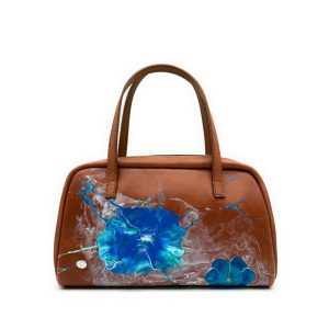 Bauletto – Pelle liscia Cuoio – Fluid art Azzurro