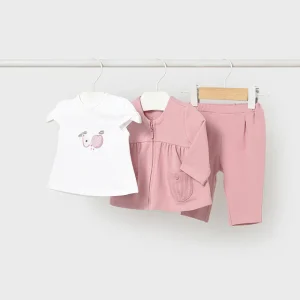 Completo 3 pezzi con cardigan con zip neonata Mayoral