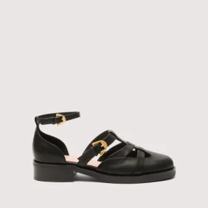COCCINELLE scarpe Sam Cow hide  in pelle nero fibbia argento