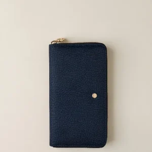 BORBONESE portafoglio large in jet e pelle zip op blu scuro