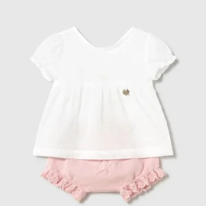 Completo copri pannolino tricot e maglietta neonata