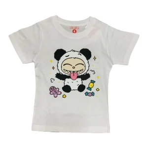 Maglietta Bianca Bambini 2-14 Anni – Stampa Panda Stile Labubu