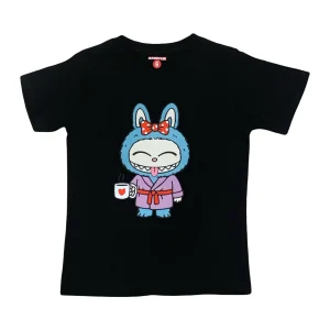 Maglietta Nera  Bambini 2-14 Anni – Stampa Coniglio Buffo Stile Labubu
