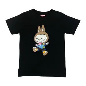 Maglietta Nera Unisex Bambini 2-14 Anni – Coniglio Che Gioca Stampa Buffa