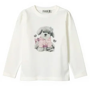Maglietta a maniche lunghe per bambina  bianca con Cane