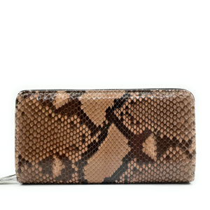 Portafoglio Grande Cinzia – Doppia zip – Pitone – Marrone chiaro lucido