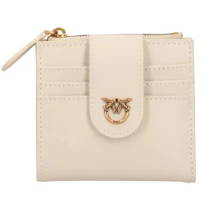PINKO Portafoglio piccolo in pelle liscia con logo bianco avorio