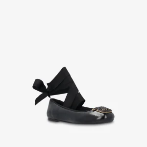 Ballerine pelle laminata con nastri rimovibili Pinko nero