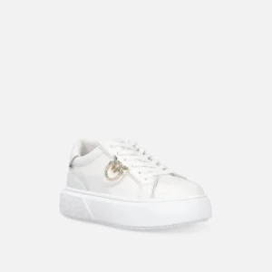 Sneakers flatform con suola alta e logo in metallo Pinko bianco