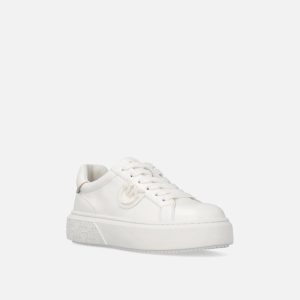 PINKO Scarpe da tennis in pelle con suola platform bianco oro