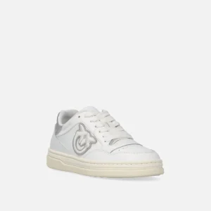 PINKO Scarpe da tennis in pelle con dettagli metallizzati BIANCO ARGENTO