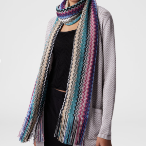 MISSONI Sciarpa in misto viscosa con motivo chevron e frange multicolor