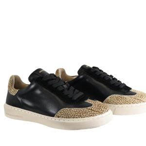 BORBONESE Sneakers in Pelle nera e dettagli in camoscio