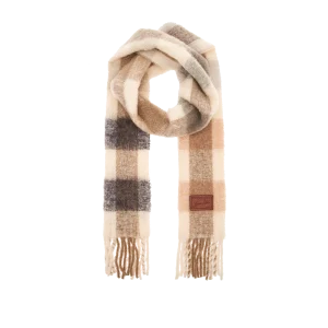 THE BRIDGE sciarpa uomo in lana con frange CHECK NATURALE/CASTAGNA