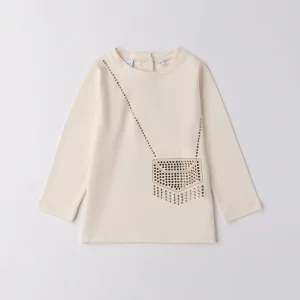 Sarabanda maglietta beige bambina maniche lunghe con borchie